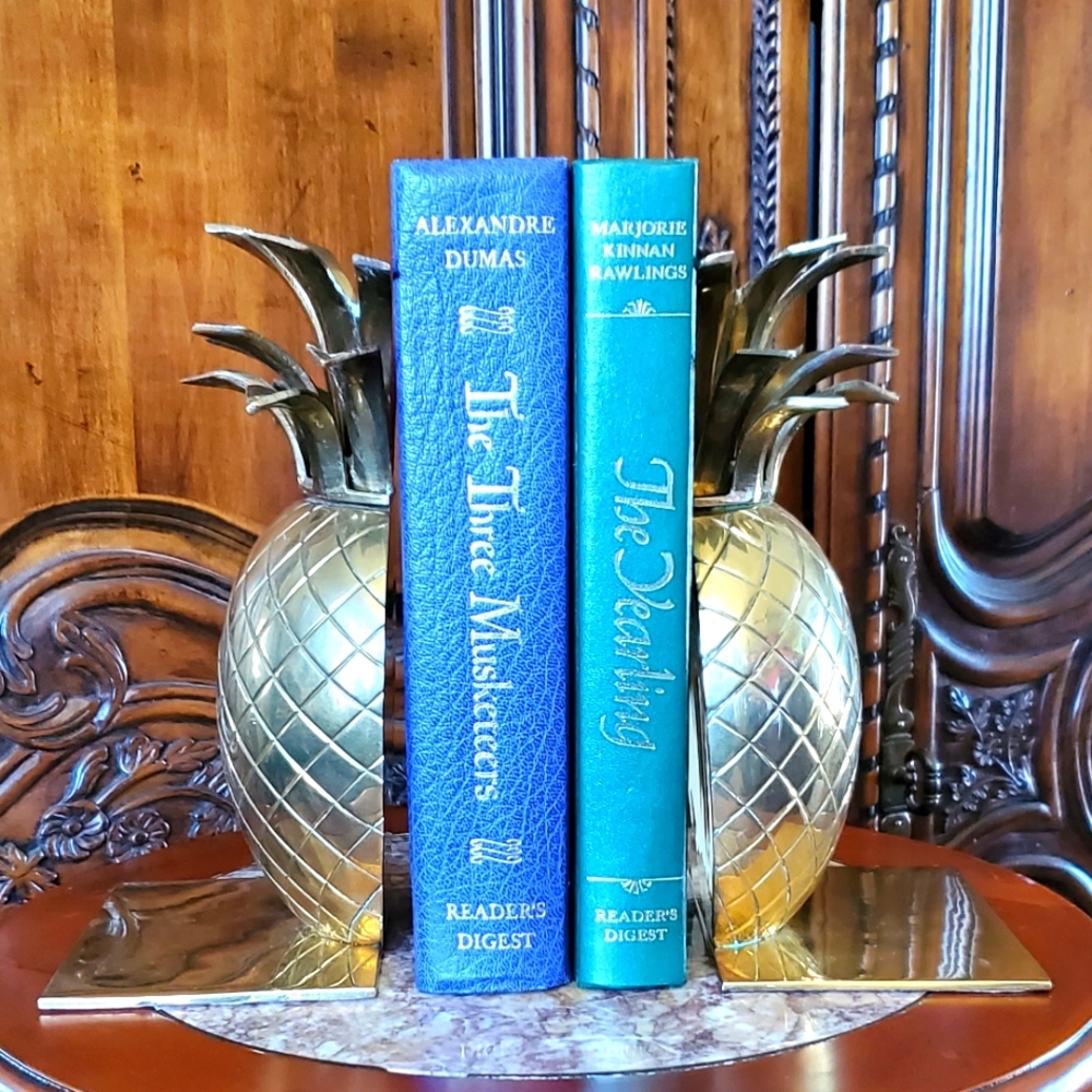 1970s Vintage Brass Bronze Pineapple 🍍 Bookends/Hollywood Regency